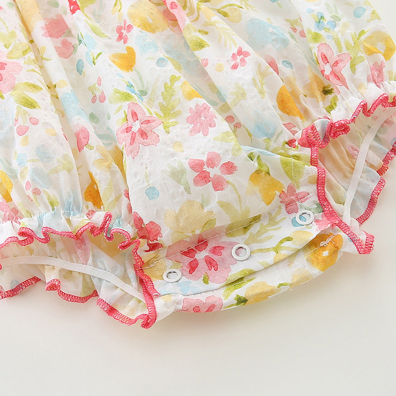 Baby Summer Sleeveless Romper Girl Thin Cotton Strap Floral Baby Bodysuit
