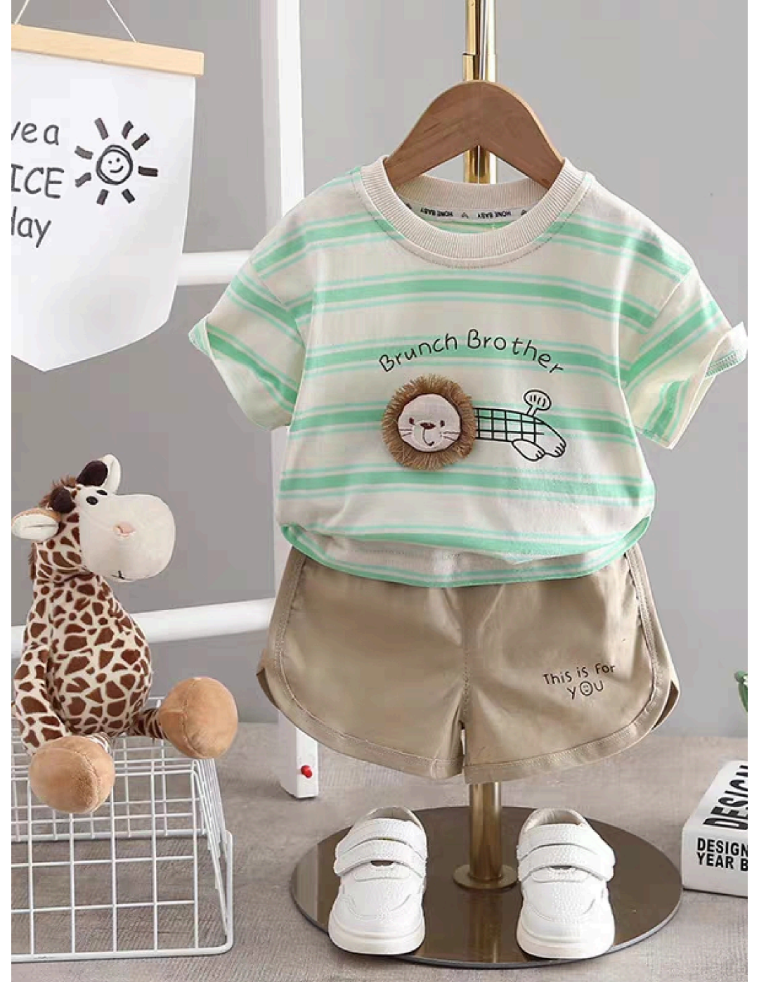 Kids’ 2-Piece Lion Striped T-Shirt & Shorts Set | $5.50 | MOQ 12 Per Color