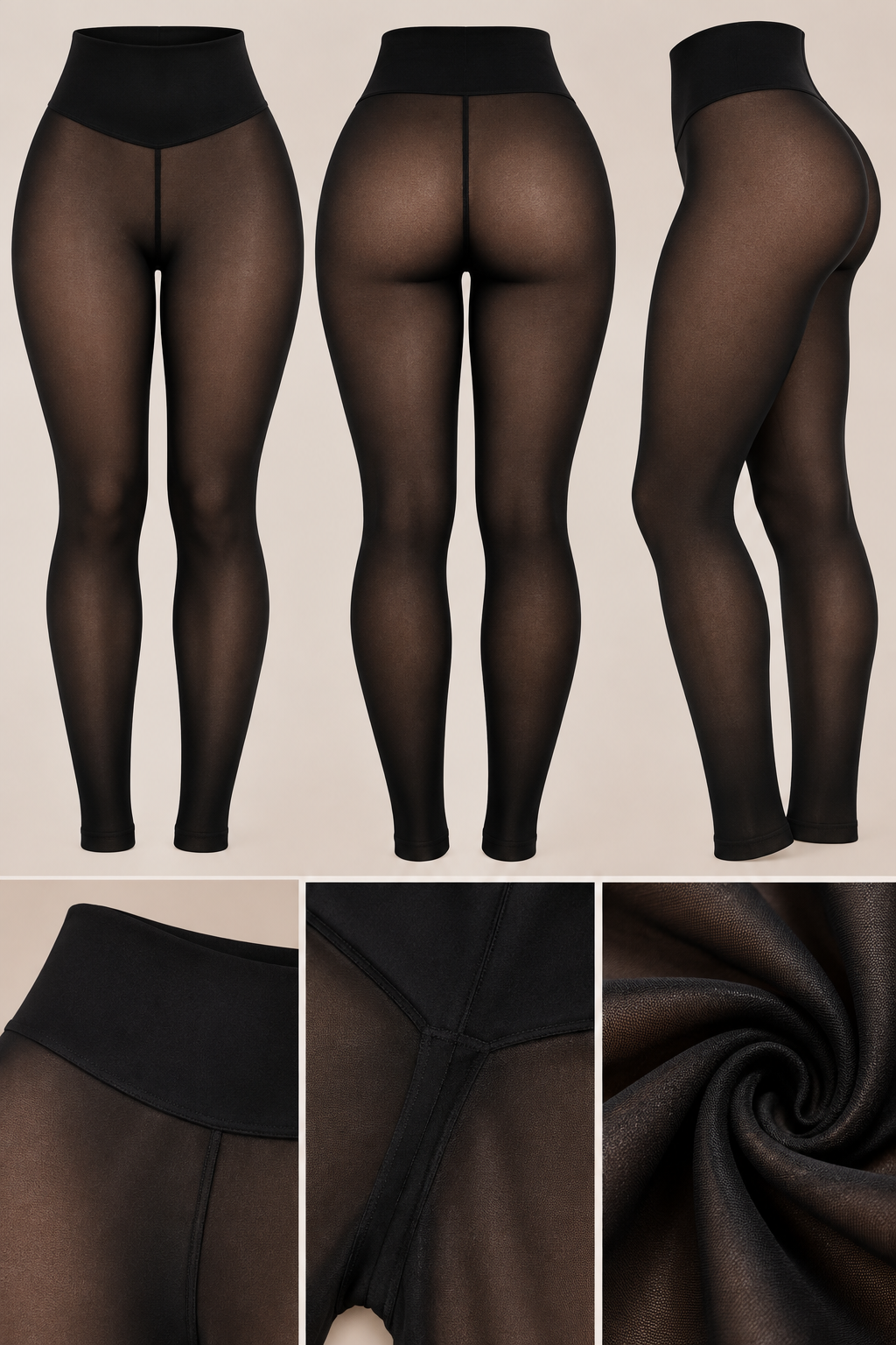 Black Fleece-Lined Faux-Sheer Shaping Tights | 6-Pack | $12.50/Unit | MOQ 4|pack $75