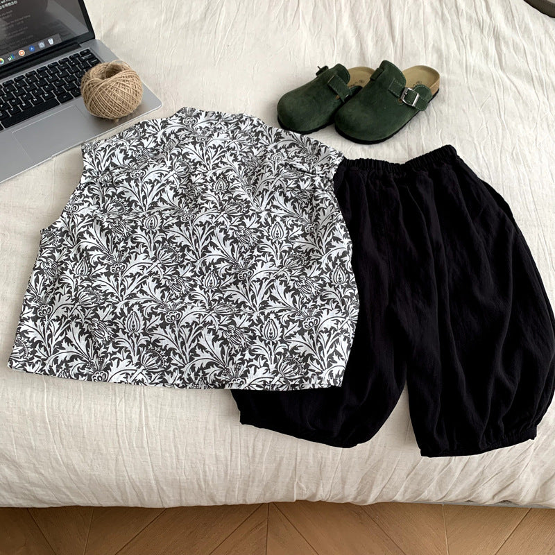 Sleeveless shirt pants baby two-piece set