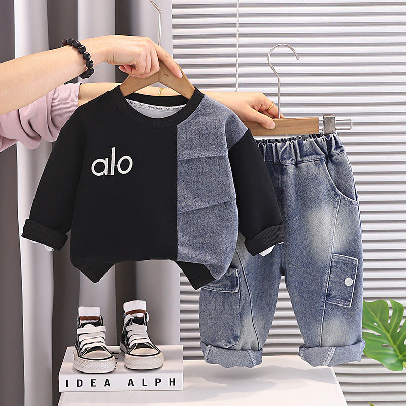 Boys’ Lifestyle 2-Piece Sweatshirt & Denim Pants Set | $15 Per Set | MOQ 24 Sets Per Color | Mixed Sizes .