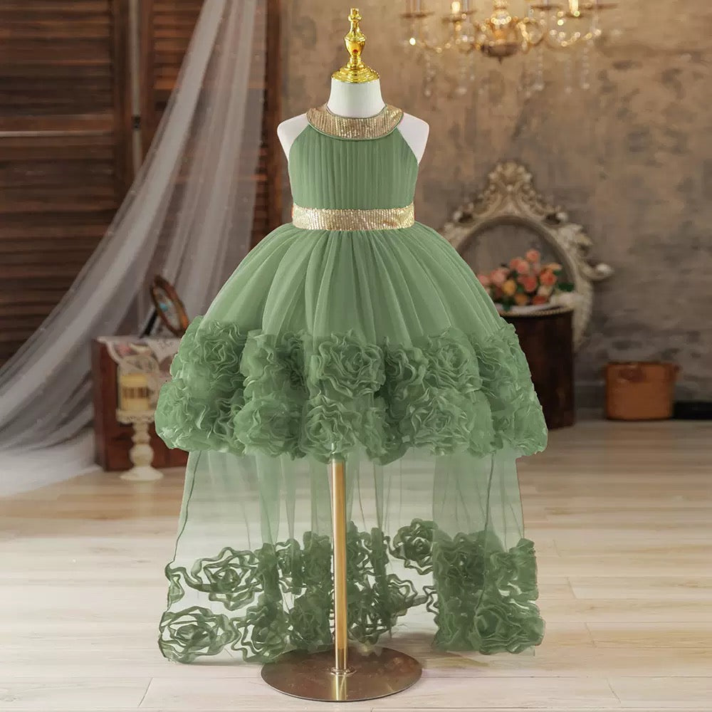 Elegant Girls Princess High-Low Party Dress with Floral Rose Details and Sparkling Sequin Waist – Special Occasion Formal Dress 👗. MOQ 100 | 10 each color . Unit price $9