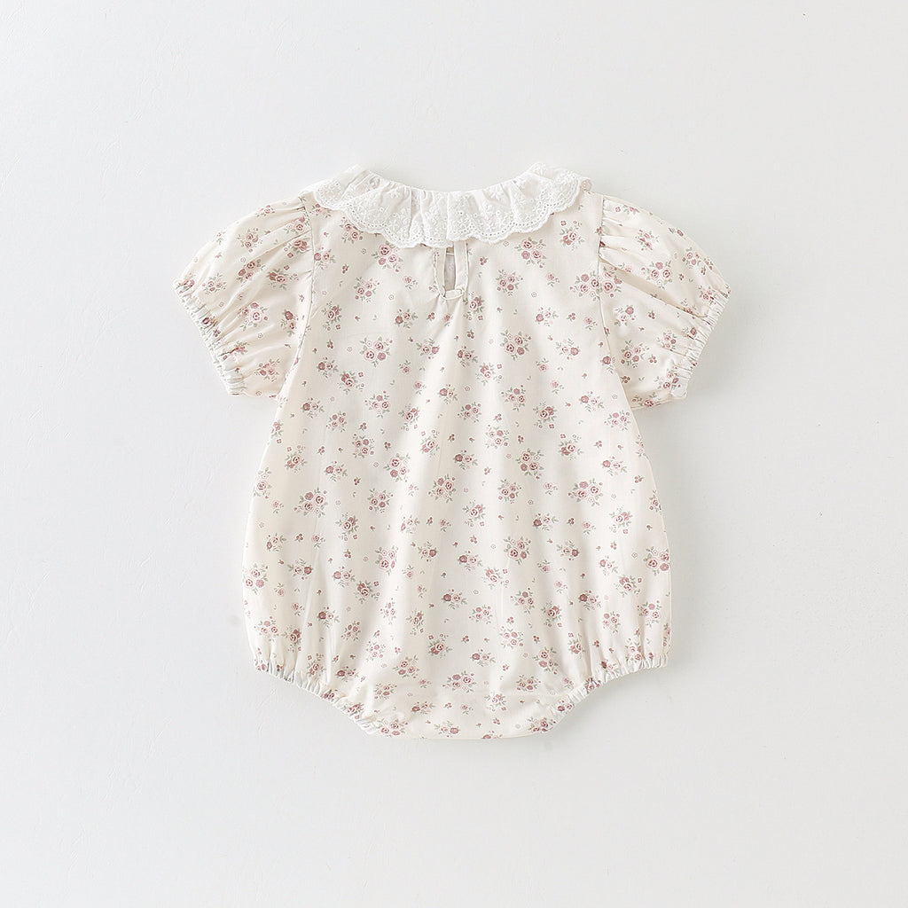Baby Girl Floral Print Romper, Baby Girl Triangular Crawling Suit
