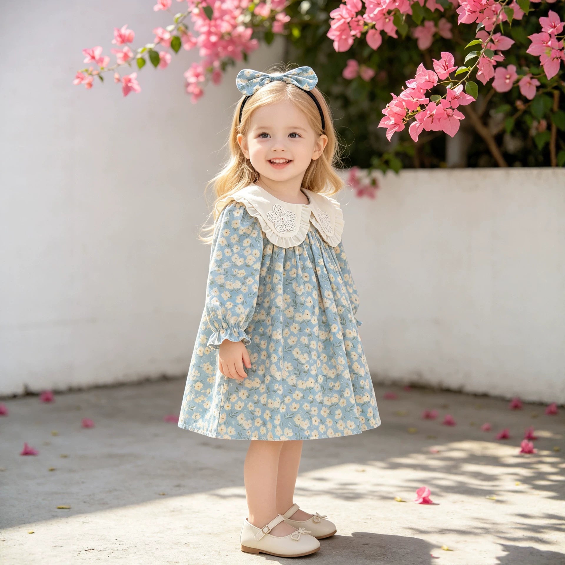 Autumn Baby Clothes Sweet Floral Baby Girl Romper Long Sleeve Dress With Peter Pan Collar Sister Set