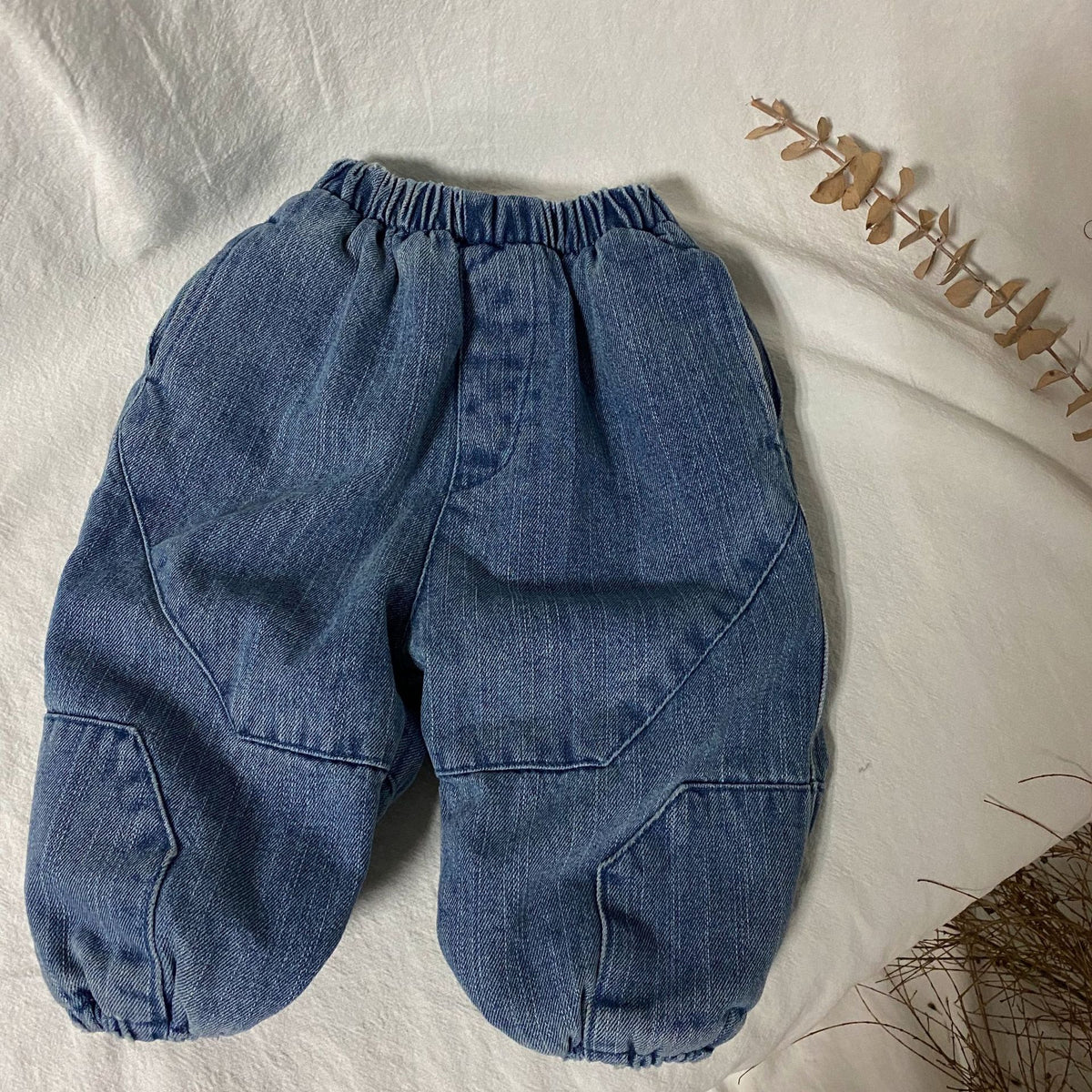 Kids Korean Style Patchwork Jeans — Boys Cotton Denim 9/10 Pants (Sizes 80-140cm)