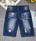 New summer style, high-elasticity men's retro washed cotton ripped denim shorts.
