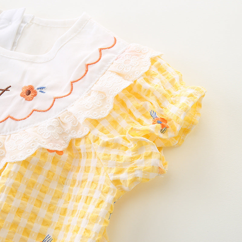 Baby Girls Summer Lightweight Romper Newborn Plaid Onesie Infant Triangular Bodysuit Baby Clothes