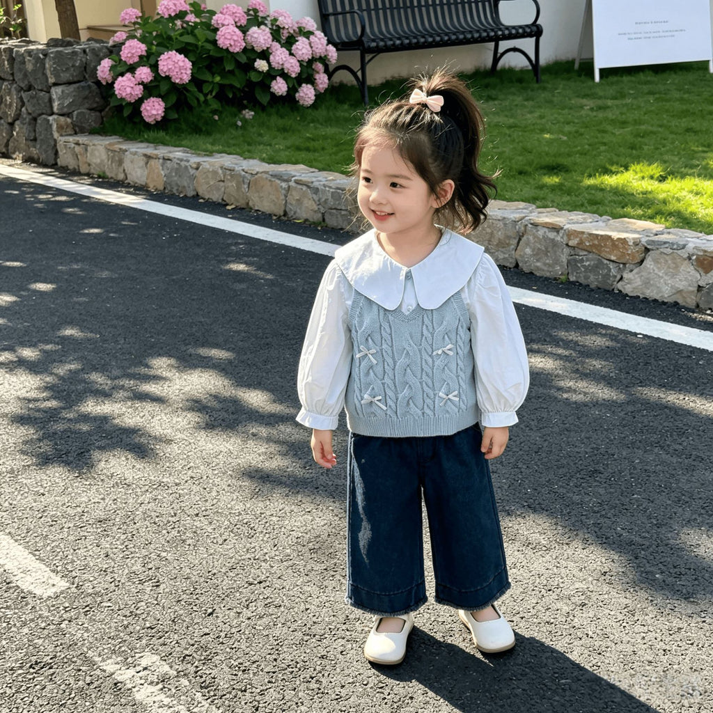 Spring and Autumn Baby Children's Sweater Vest Baby Long Sleeve Three Piece Set