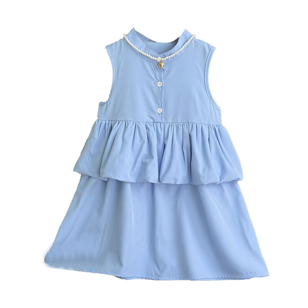 Girls' Sleeveless Patchwork Princess Dress — Sweet & Casual Summer Style