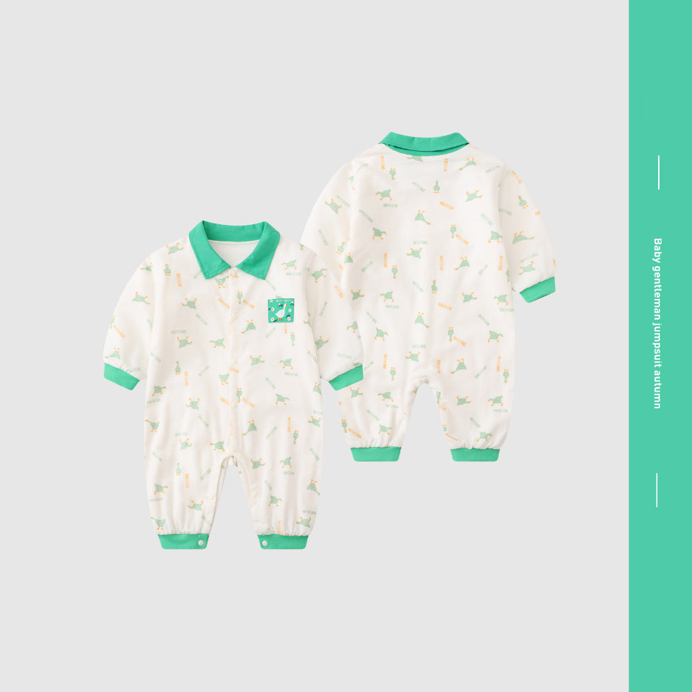 Spring and Autumn  Thin Cotton Baby Onesie, Cartoon Cute Goose Long Sleeve Baby Turn-down Collar Casual Baby Romper