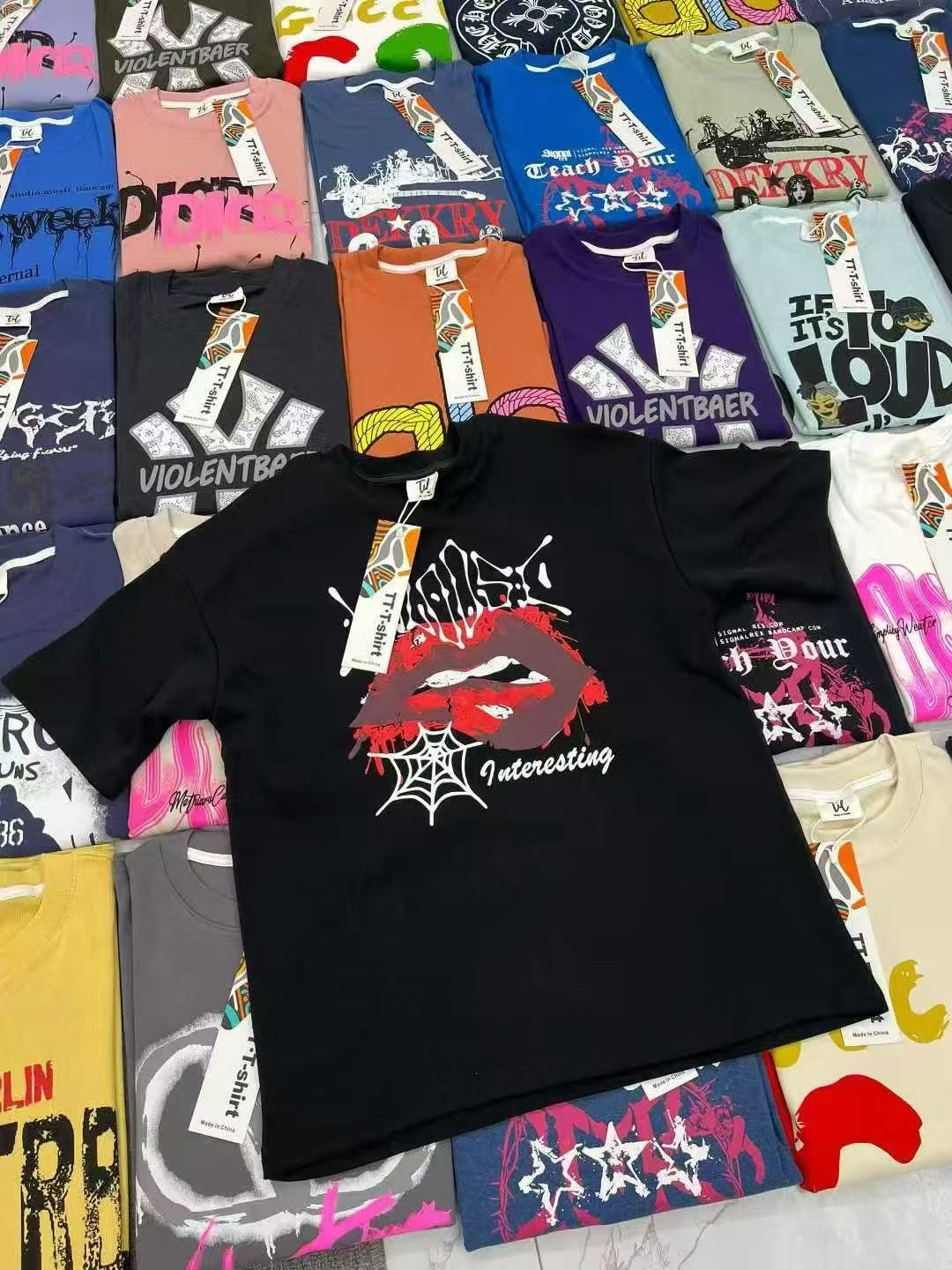 Mixed graphic streetwear t-shirts wholesale lot in assorted colors and styles