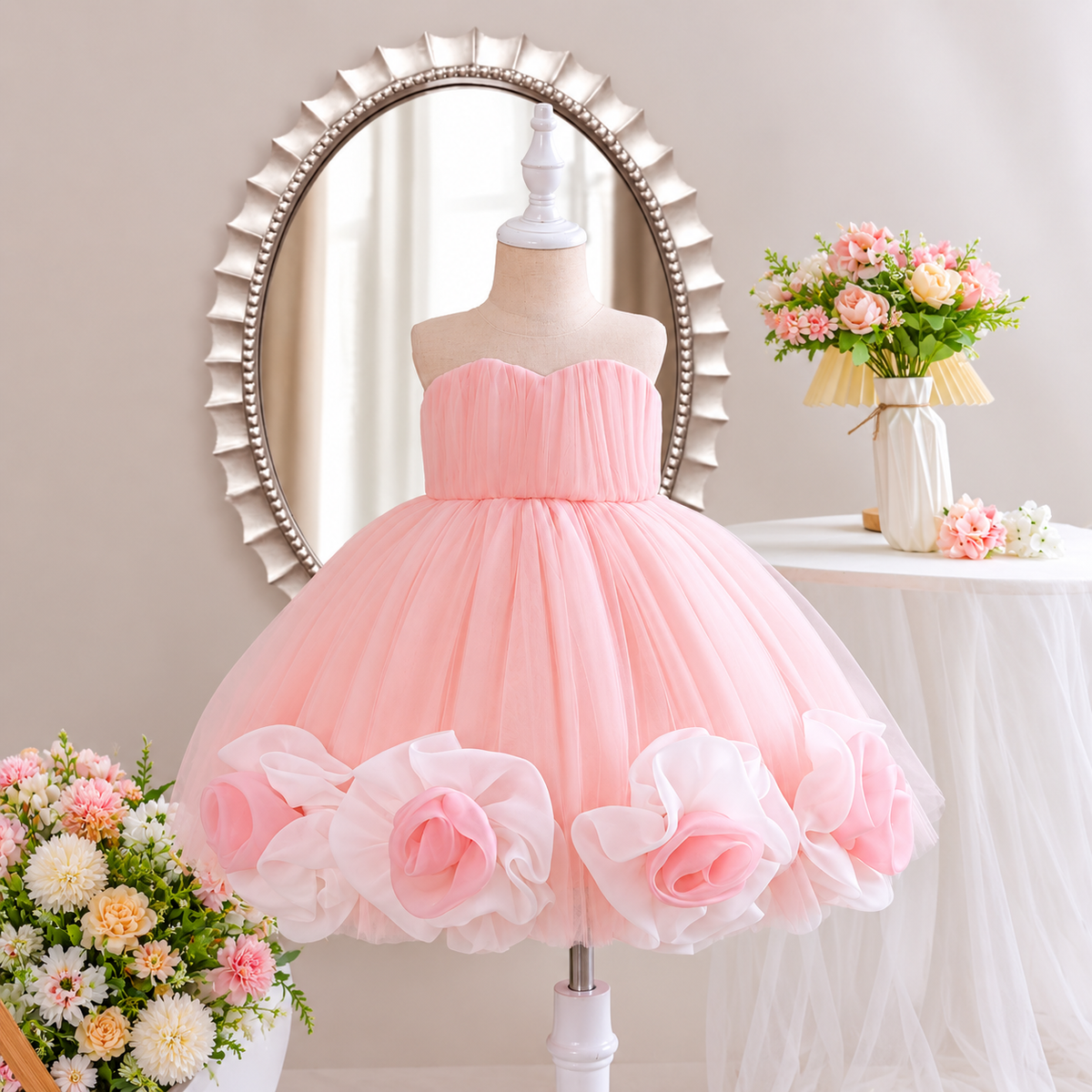 Girls' Pink Floral Party Dress | Mixed Sizes 2–7 | Pack 5 $60 | Mix-GC-133