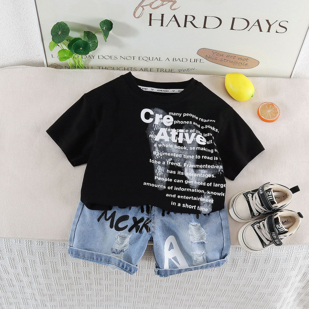 Baby Boy 2-Piece Summer Set – Letter Print Short Sleeve & Shorts