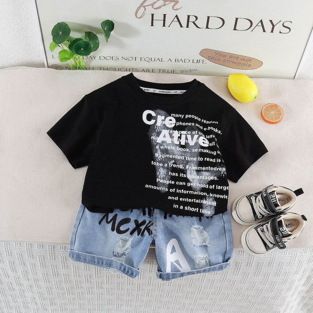 Baby Boy 2-Piece Summer Set – Letter Print Short Sleeve & Shorts