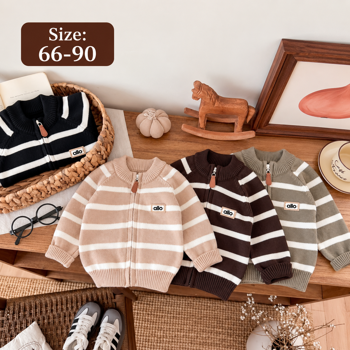 Baby Striped Zip-Up Knit Cardigans Wholesale | $4.95/Unit | Pack 5 or 12 | Size 66-90 | Code Mix-GC-146