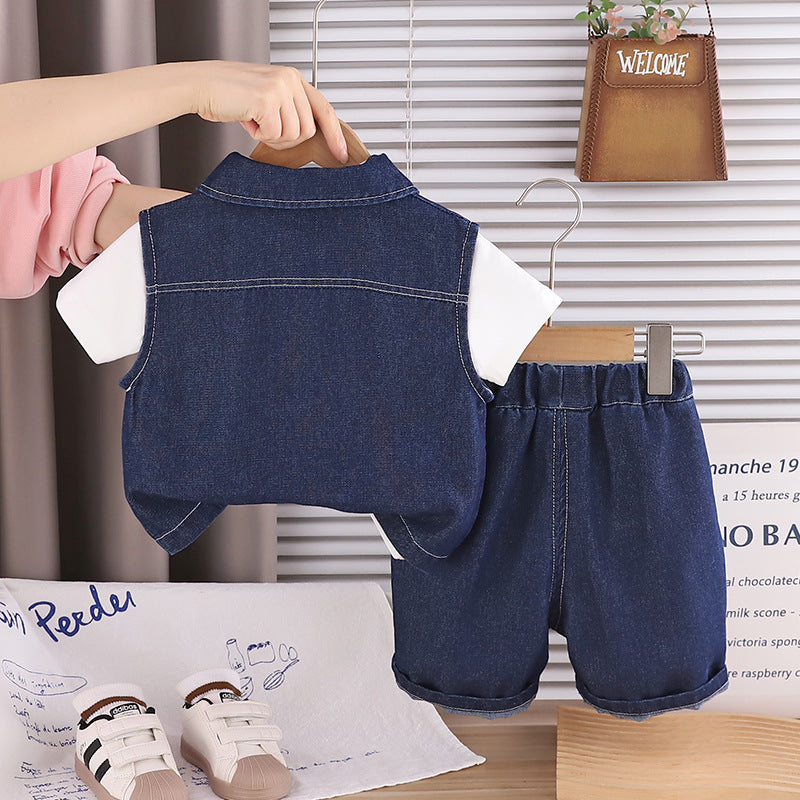 Baby summer denim vest three piece set