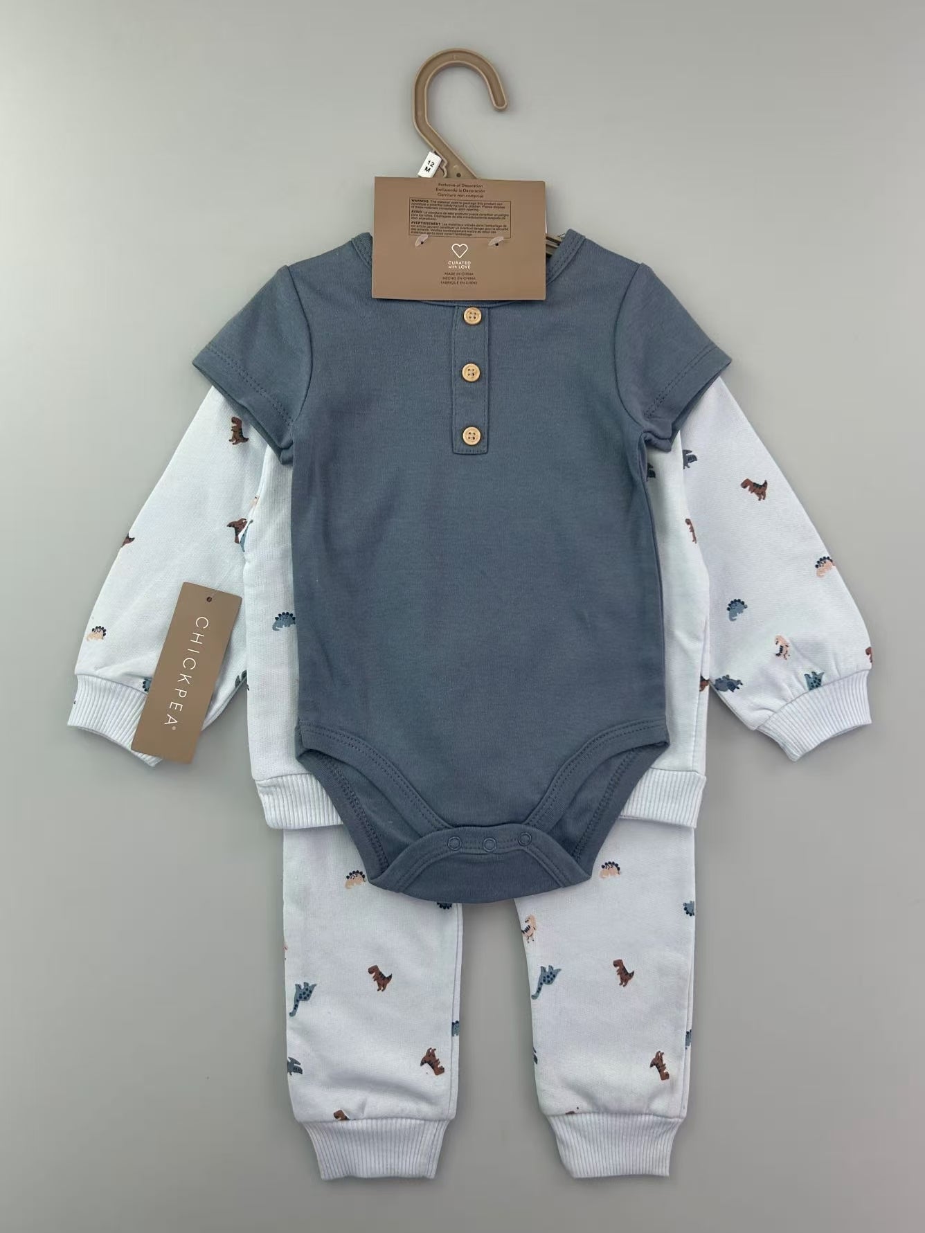 3-Piece Baby Bodysuit, Sweatshirt & Jogger Pants Outfit Set – Neutral Bear Print Unit Price &9.50| MOQ :12 each style