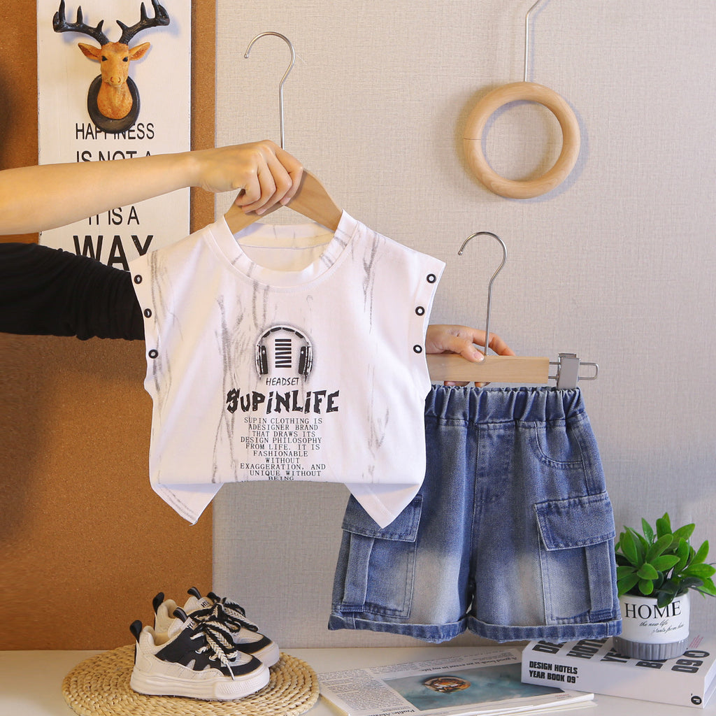 Baby and children's sleeveless shorts two-piece set