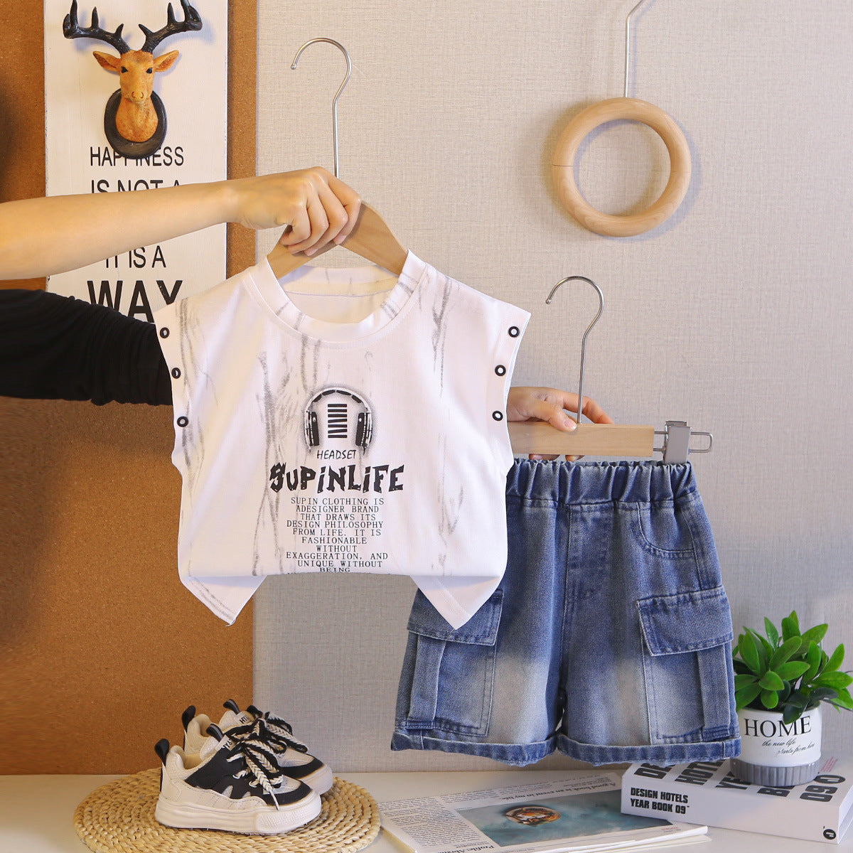 Baby and children's sleeveless shorts two-piece set