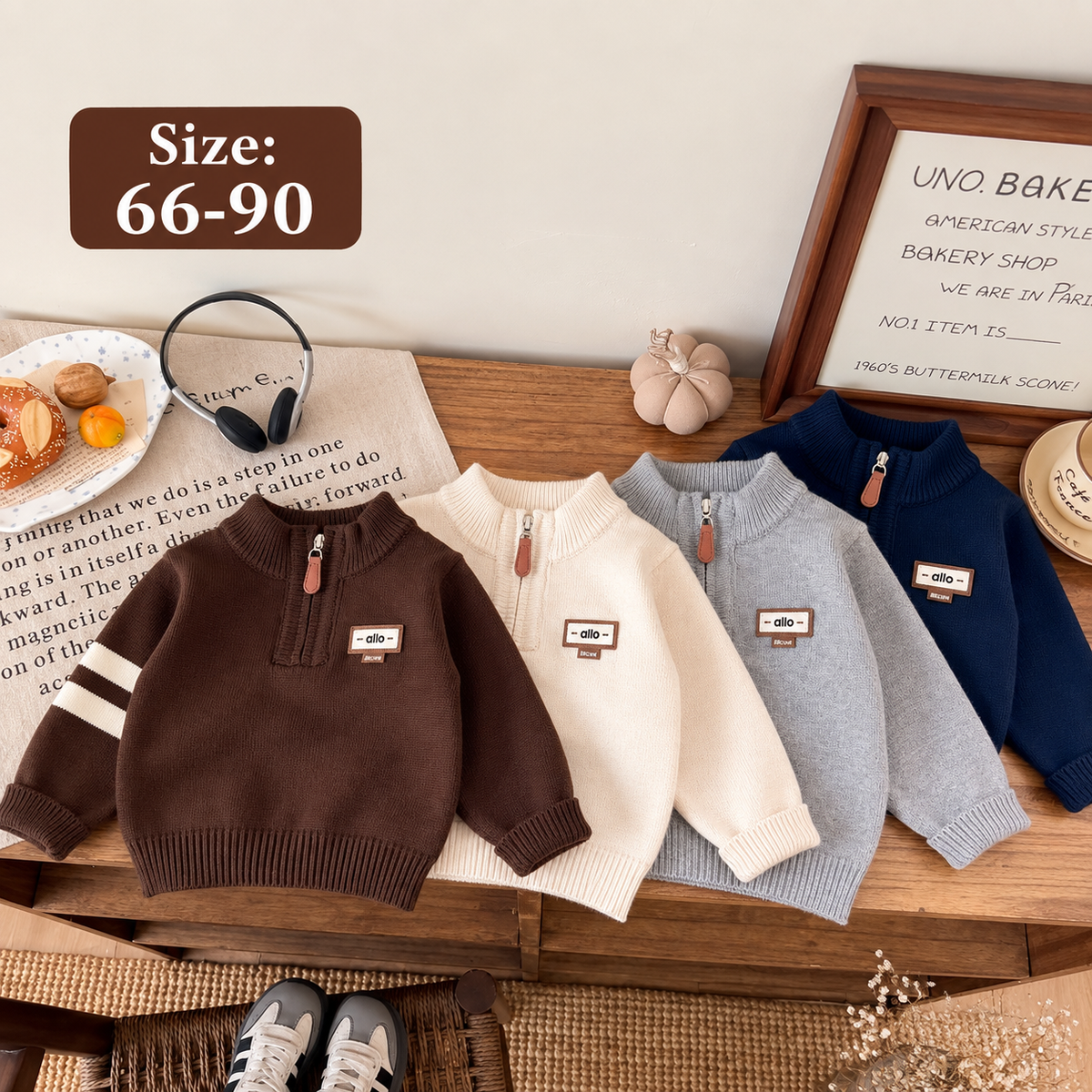 Baby Half-Zip Knit Sweaters Wholesale | $5.50/Unit | Pack 5 or 12 | Size 66-90 | Code Mix-GC-147