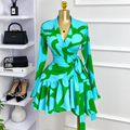 Women's Turquoise & Green Abstract-Print Wrap Dress, $5.80 Each, Packs of 6–12, Code Mix-GC-207