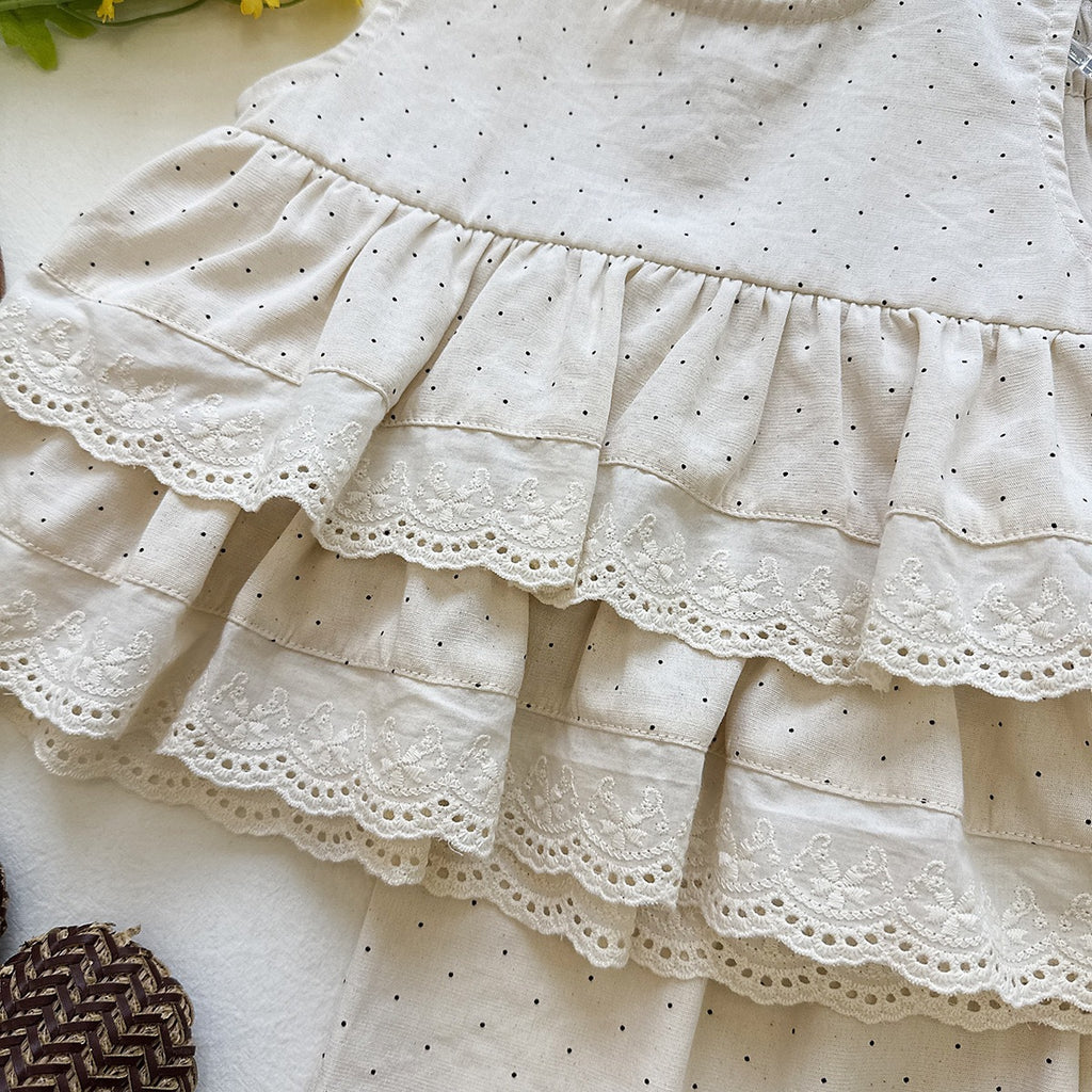 Girls' Summer Polka Dot Outfit Set, Sleeveless Top with Wide Leg PantsTwo-Piece Set, Chic Children's Summer Wear