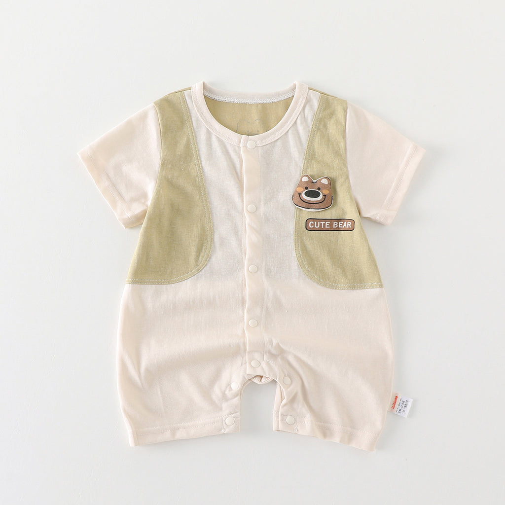 Baby Short Sleeve Romper Cartoon Bear Summer Breathable Lightweight Casual Boy Baby Onesie
