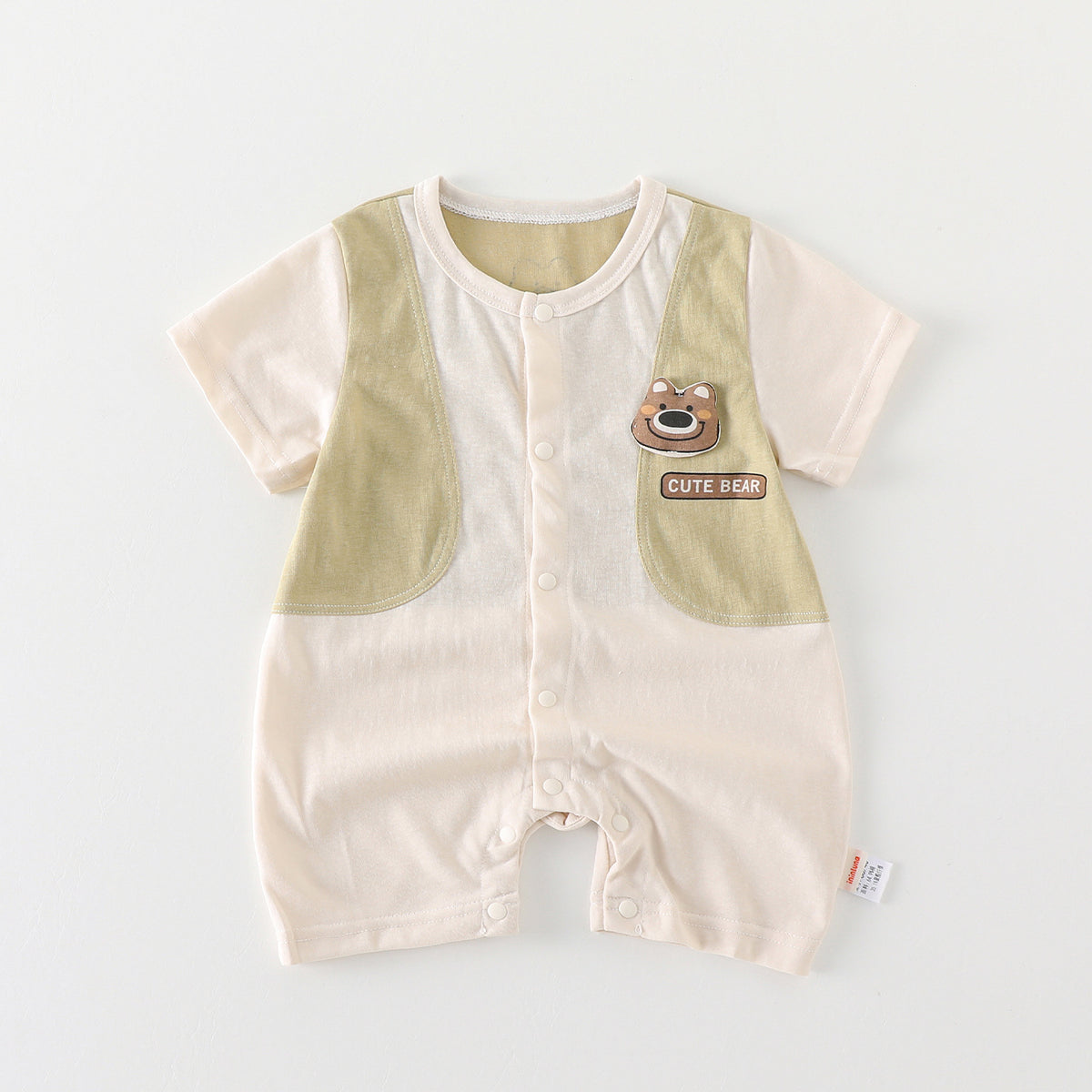 Baby Short Sleeve Romper Cartoon Bear Summer Breathable Lightweight Casual Boy Baby Onesie