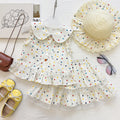 Cute Polka Dot Outfit for Girls, Baby Doll Collar Sleeveless Top with Layered Skirt Two-Piece Set, Fashionable Casual Wear
