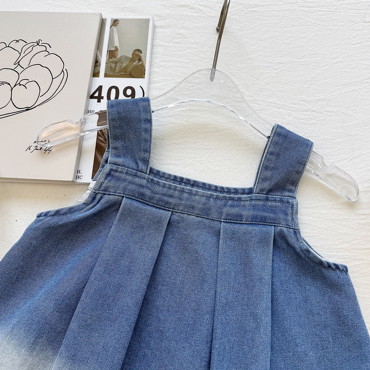 Cute Girl's Dress Summer Fashion Denim Spliced Tulle Strap Dress Elegant Princess Dress