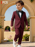 Boys Burgundy 2-Piece Tuxedo Suit Set | Pack of 12 | Unit Price $11 | Mix-GC-116