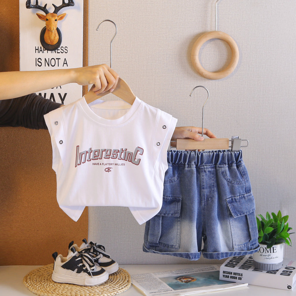 Baby summer style baby children's thin vest shorts two-piece set
