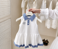 Girls Blue Gingham Collar Sleeveless Dress – White  $3.30 unit( MOQ 5)