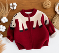 Kids Red Animal Print Zip-Up Knit Sweater – $4.30 Unit Price | MOQ 5