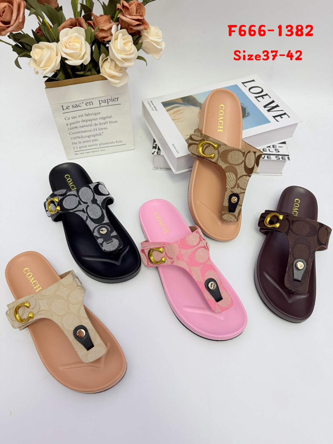 Coach Monogram Thong Sandals F666-1382 | $22/pair | MOQ 24 | Sizes 37–42