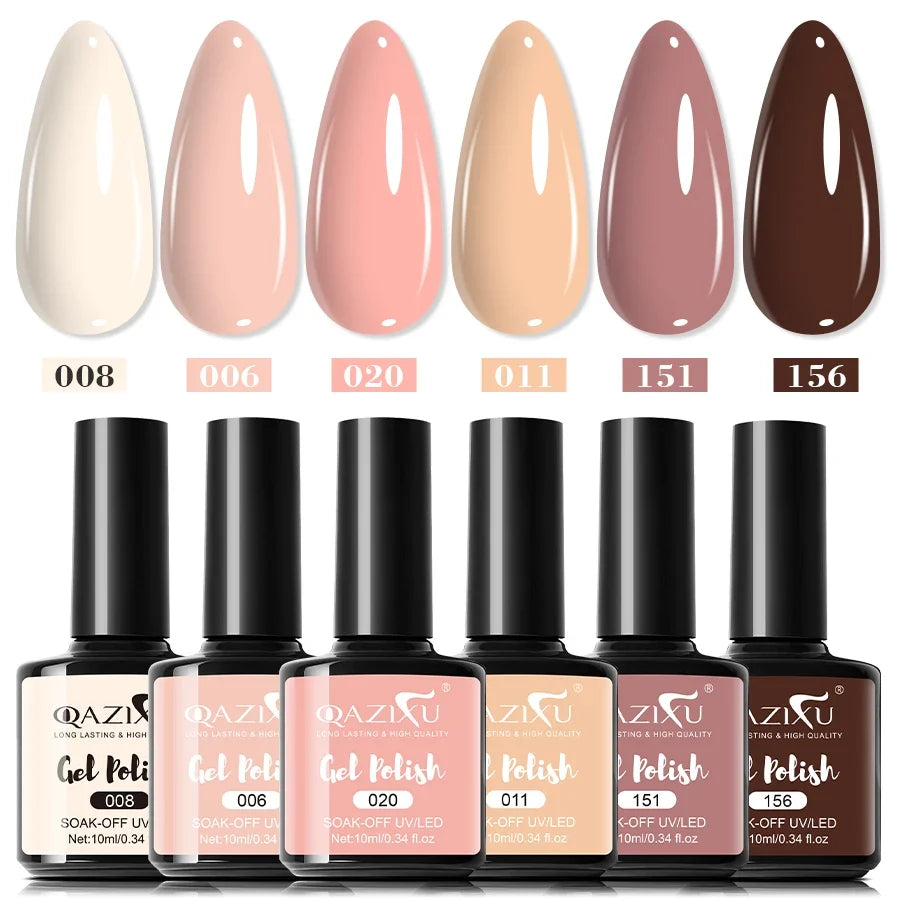6Pcs Gel Nail Polish Milk Tea