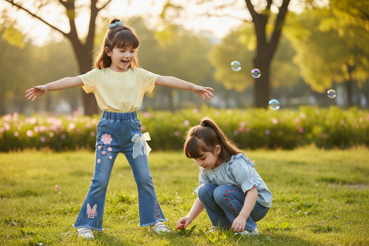 Girls' Embroidered Denim Jeans – Mixed Styles & Sizes | MOQ 50 Units | Unit Price $5.50
