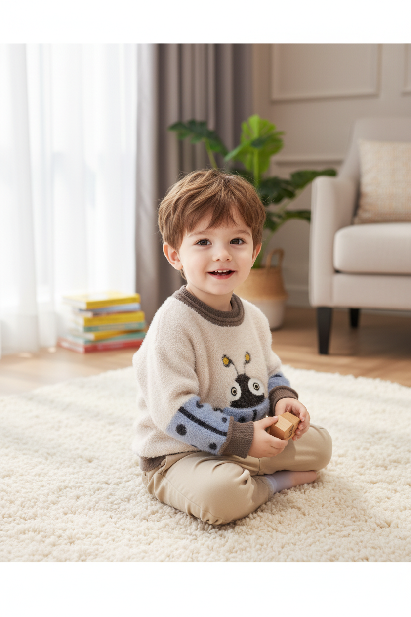 Kids Cartoon Beetle Fluffy Knit Sweater | $3.80/unit | MOQ 24