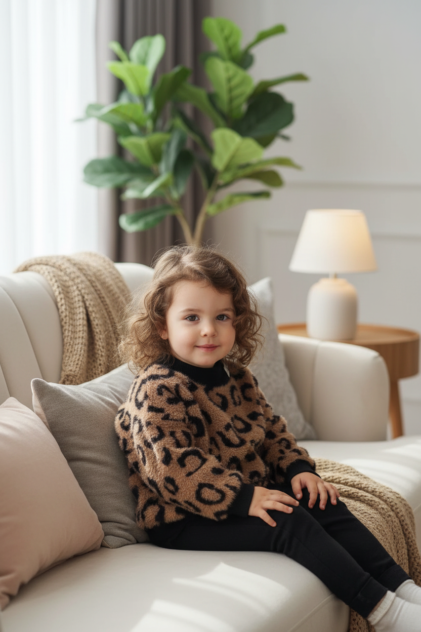 Kids Leopard Print Fluffy Knit Sweater | $3.80/unit | MOQ 24