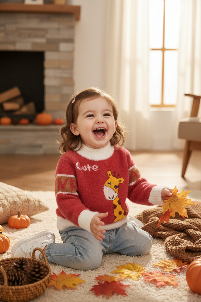Kids 'Cute' Giraffe Fluffy Sweater | $3.80/unit | MOQ 24