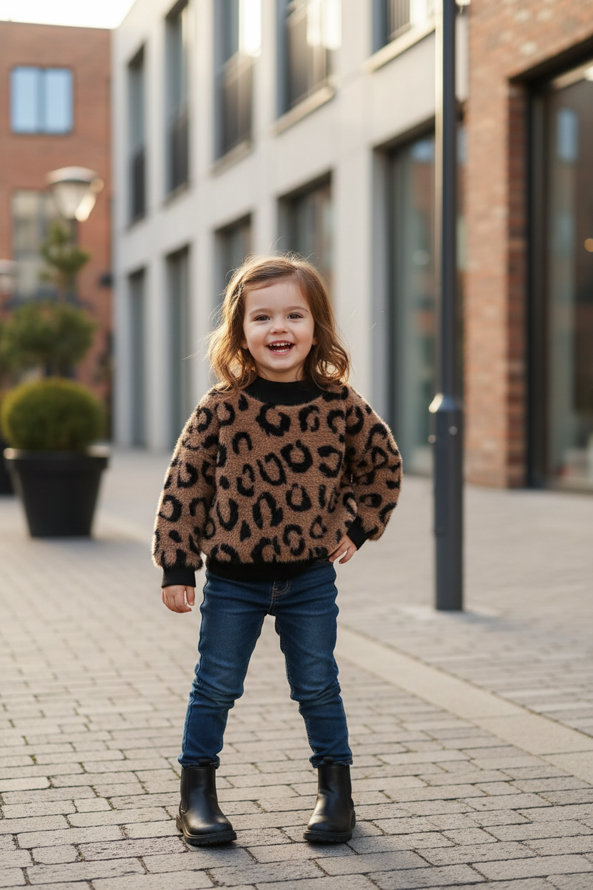 Kids Leopard Print Fluffy Knit Sweater | $3.80/unit | MOQ 24
