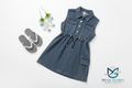 Girls Denim Cargo Dress - White Background Flat Lay