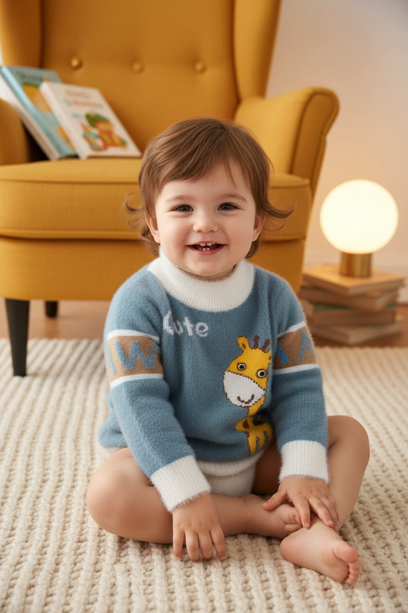 Kids 'Cute' Giraffe Fluffy Sweater | $3.80/unit | MOQ 24