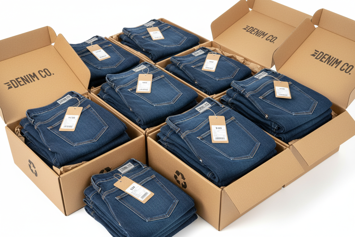 Jeans in Delivery Boxes